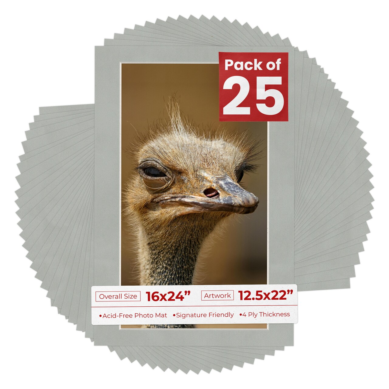 Light Grey Suede Mat Board for 16x24 Frames - Fits 12.5x22 Photos